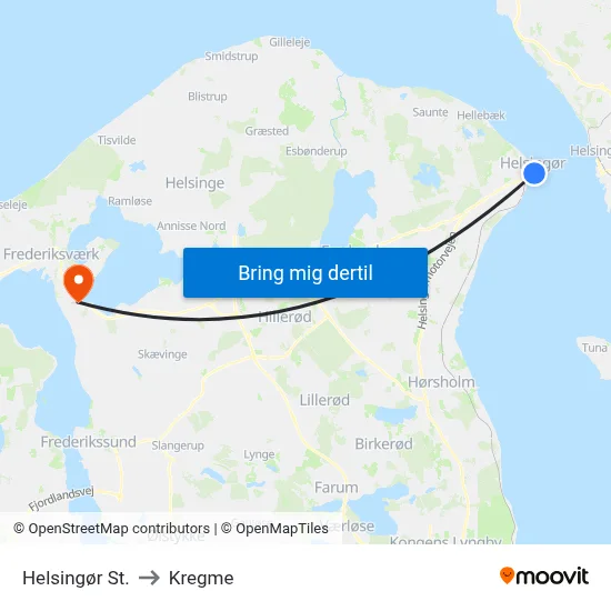 Helsingør St. to Kregme map