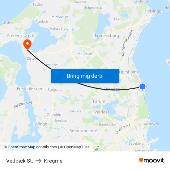 Vedbæk St. to Kregme map