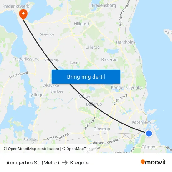 Amagerbro St. (Metro) to Kregme map