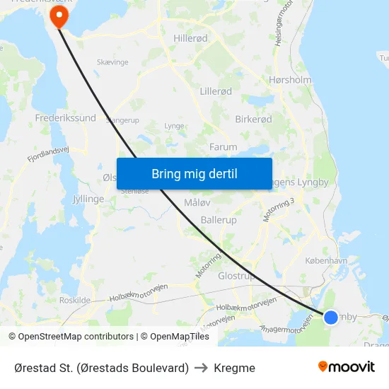 Ørestad St. (Ørestads Boulevard) to Kregme map