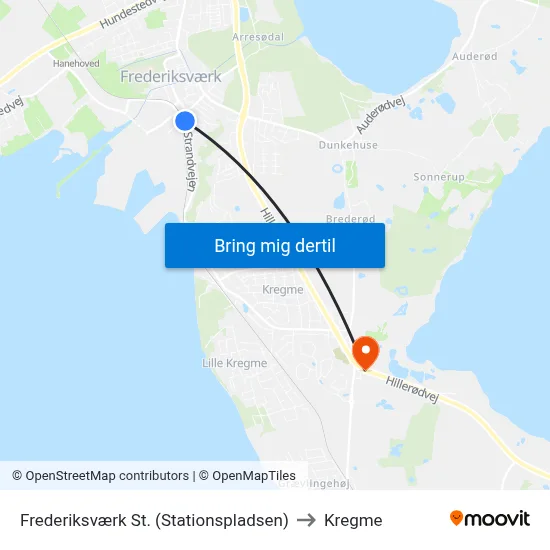 Frederiksværk St. (Stationspladsen) to Kregme map