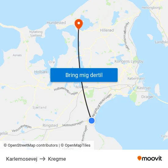 Karlemosevej to Kregme map