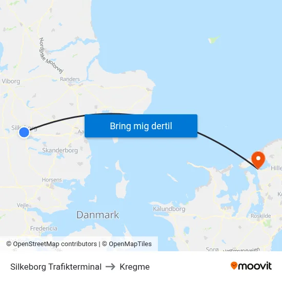 Silkeborg Trafikterminal to Kregme map