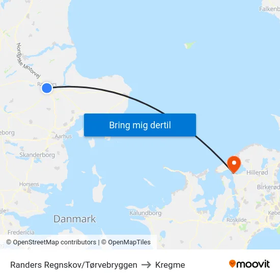 Randers Regnskov/Tørvebryggen to Kregme map