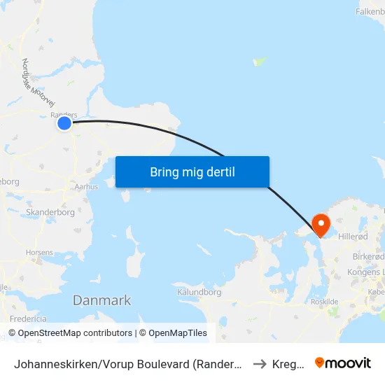 Johanneskirken/Vorup Boulevard (Randers Kom) to Kregme map