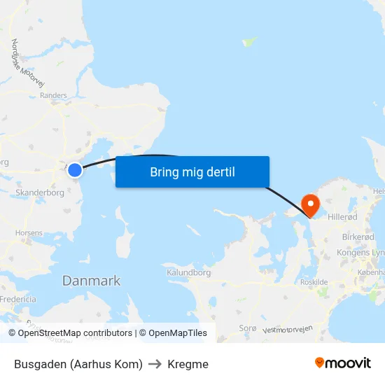 Busgaden (Aarhus Kom) to Kregme map