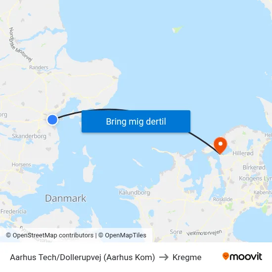 Aarhus Tech/Dollerupvej (Aarhus Kom) to Kregme map