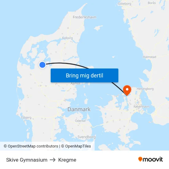 Skive Gymnasium to Kregme map