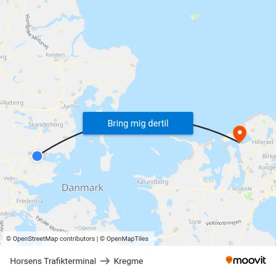 Horsens Trafikterminal to Kregme map