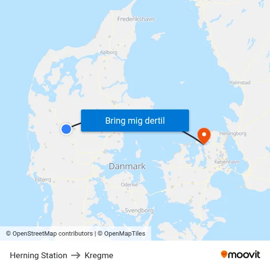 Herning Station to Kregme map