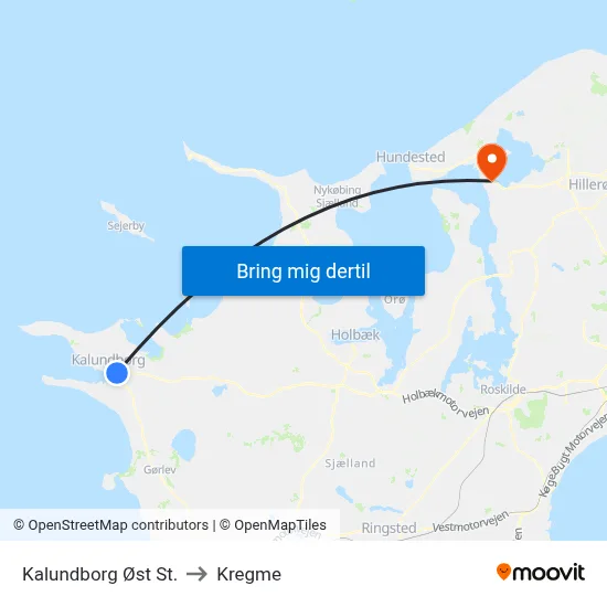 Kalundborg Øst St. to Kregme map