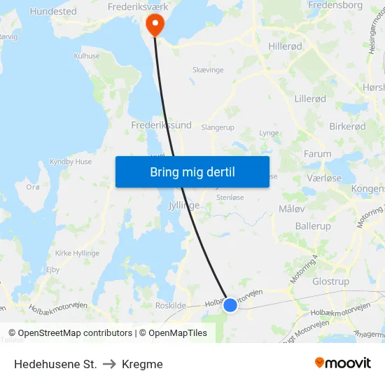 Hedehusene St. to Kregme map