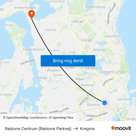 Rødovre Centrum (Rødovre Parkvej) to Kregme map