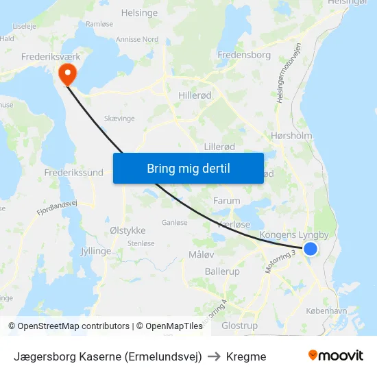 Jægersborg Kaserne (Ermelundsvej) to Kregme map