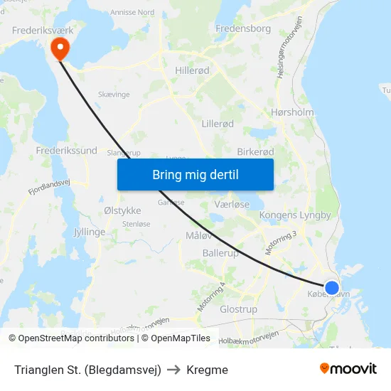 Trianglen St. (Blegdamsvej) to Kregme map