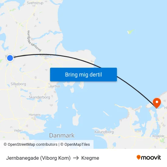 Jernbanegade (Viborg Kom) to Kregme map