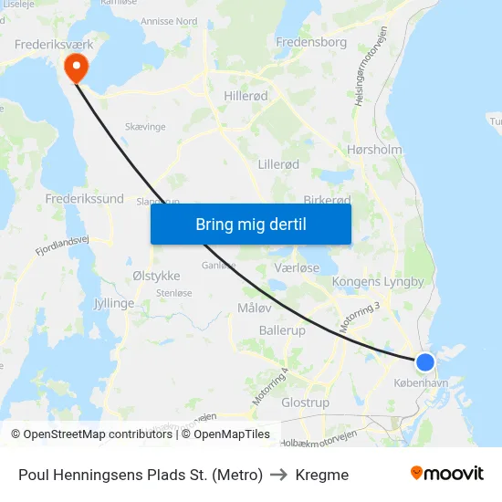 Poul Henningsens Plads St. (Metro) to Kregme map