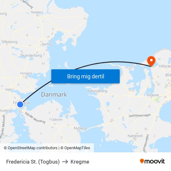 Fredericia St. (Togbus) to Kregme map