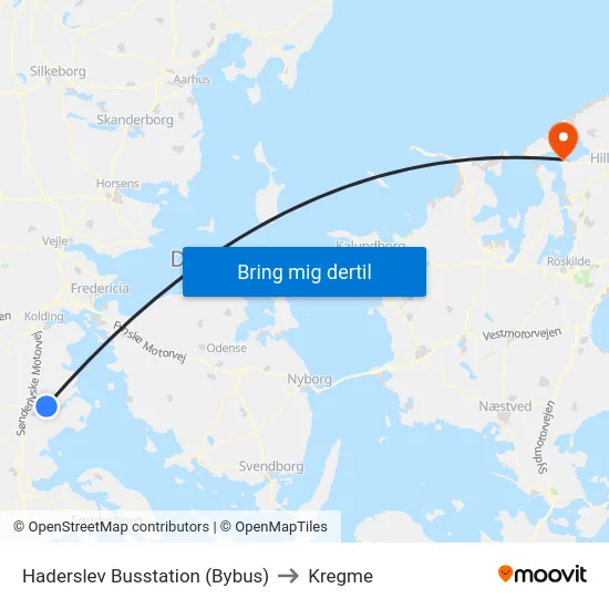 Haderslev Busstation (Bybus) to Kregme map