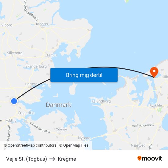 Vejle St. (Togbus) to Kregme map