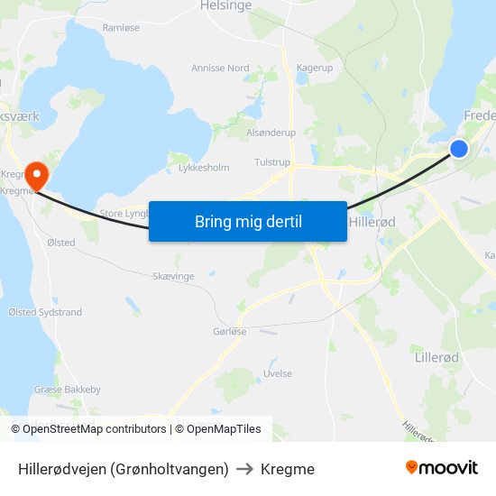 Hillerødvejen (Grønholtvangen) to Kregme map