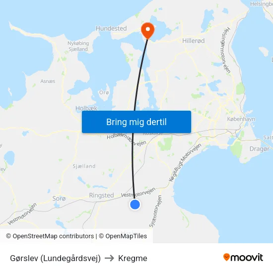 Gørslev (Lundegårdsvej) to Kregme map