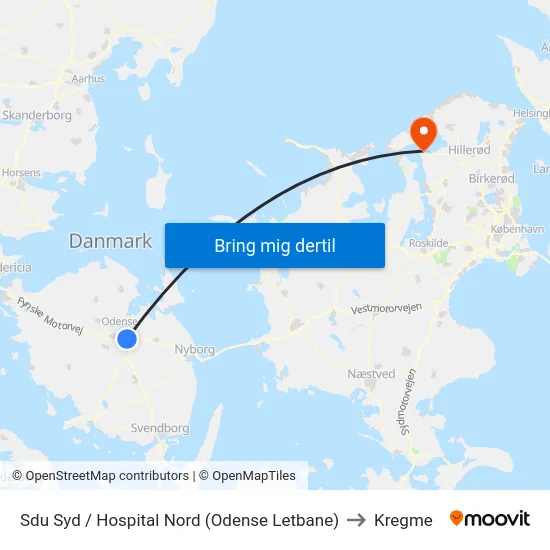 Sdu Syd / Hospital Nord (Odense Letbane) to Kregme map