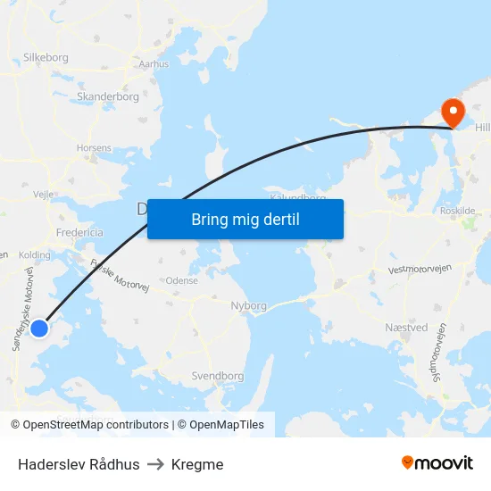 Haderslev Rådhus to Kregme map