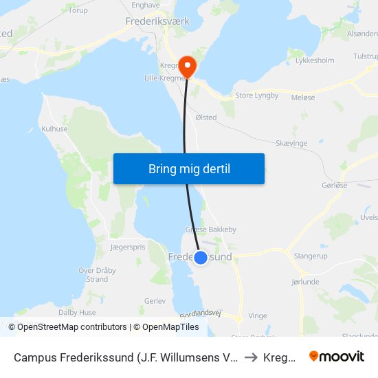 Campus Frederikssund (J.F. Willumsens Vej) to Kregme map