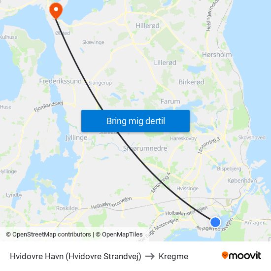 Hvidovre Havn (Hvidovre Strandvej) to Kregme map