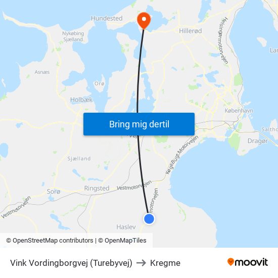 Vink Vordingborgvej (Turebyvej) to Kregme map