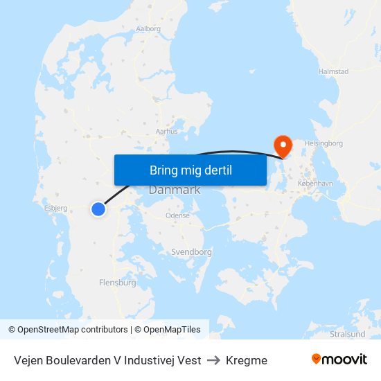 Vejen Boulevarden V Industivej Vest to Kregme map