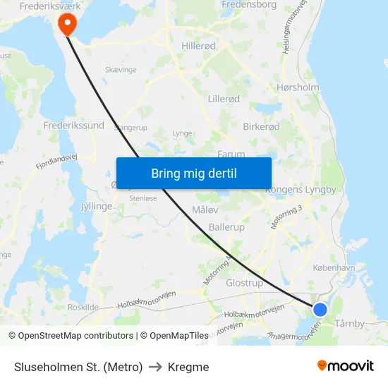 Sluseholmen St. (Metro) to Kregme map