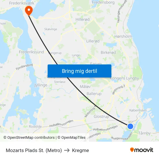 Mozarts Plads St. (Metro) to Kregme map
