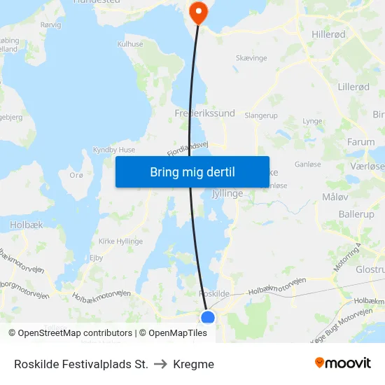 Roskilde Festivalplads St. to Kregme map