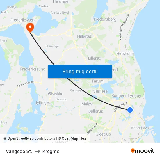 Vangede St. to Kregme map