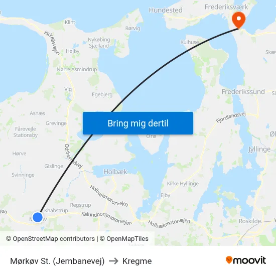 Mørkøv St. (Jernbanevej) to Kregme map