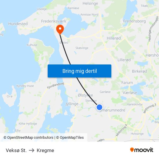 Veksø St. to Kregme map