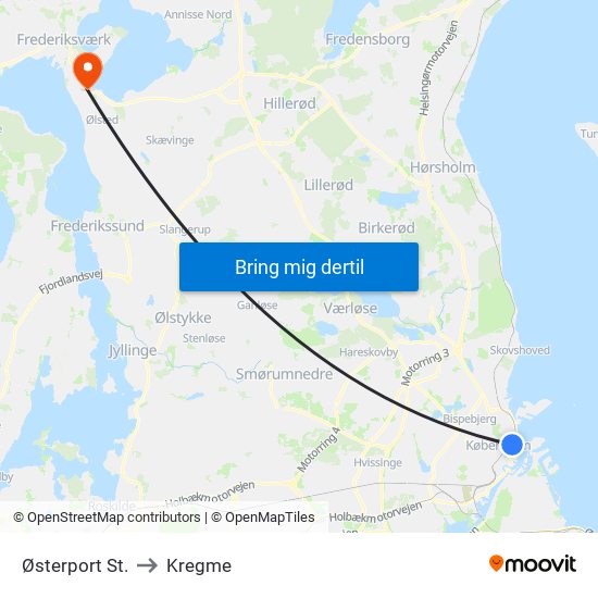 Østerport St. to Kregme map