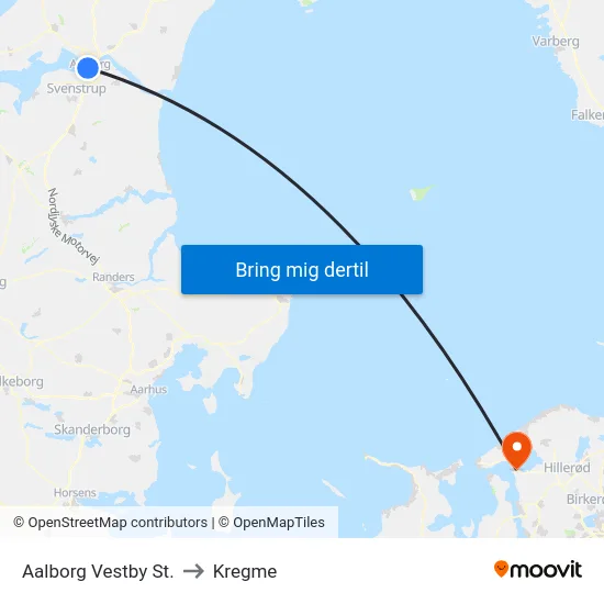 Aalborg Vestby St. to Kregme map