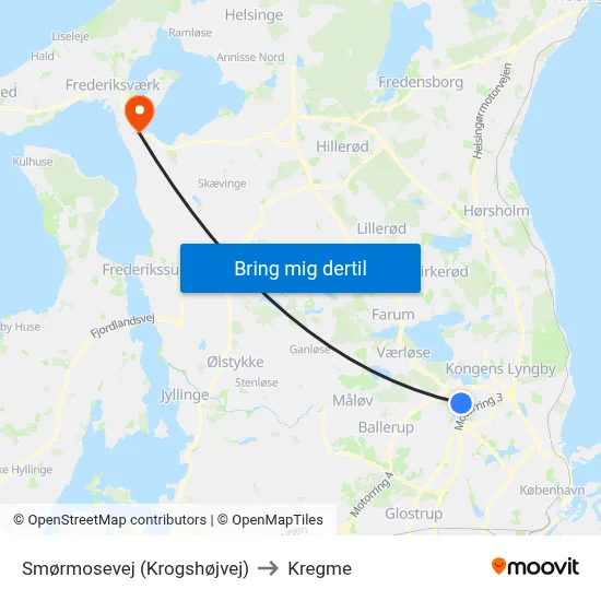 Smørmosevej (Krogshøjvej) to Kregme map