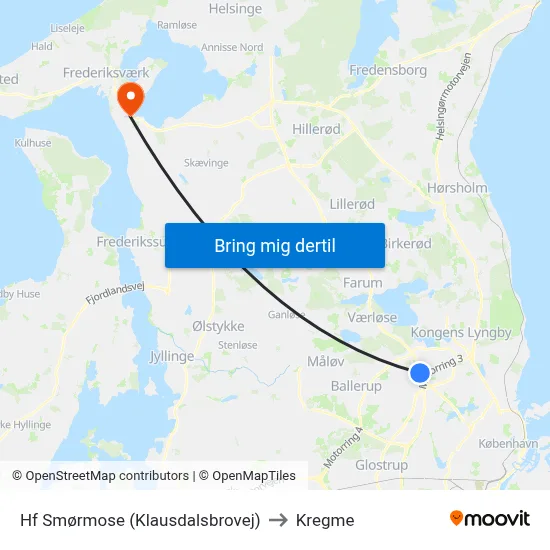 Hf Smørmose (Klausdalsbrovej) to Kregme map