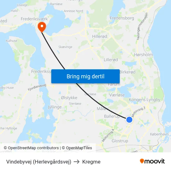Vindebyvej (Herlevgårdsvej) to Kregme map
