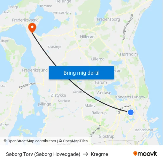 Søborg Torv (Søborg Hovedgade) to Kregme map