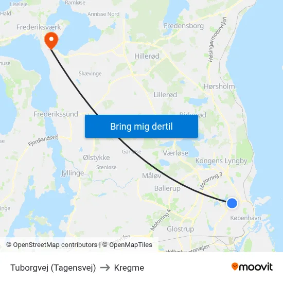 Tuborgvej (Tagensvej) to Kregme map