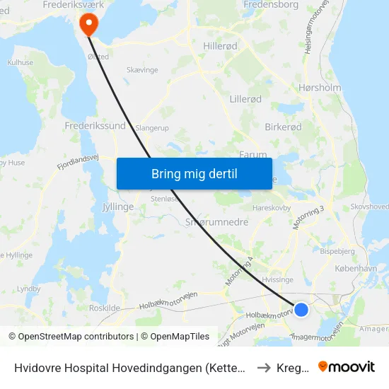 Hvidovre Hospital Hovedindgangen (Kettegård Allé) to Kregme map