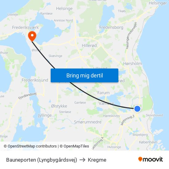 Bauneporten (Lyngbygårdsvej) to Kregme map