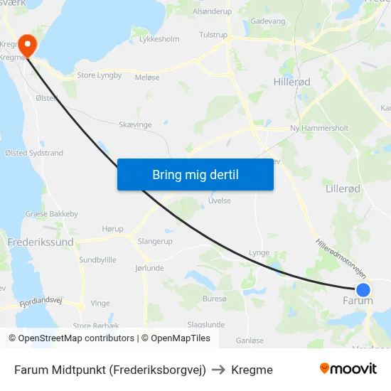 Farum Midtpunkt (Frederiksborgvej) to Kregme map