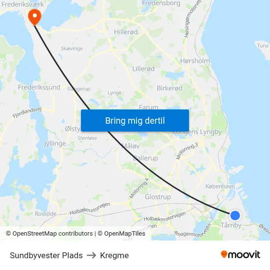 Sundbyvester Plads to Kregme map