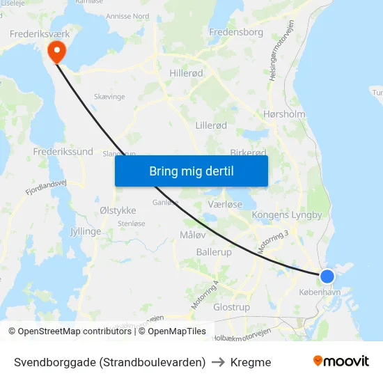 Svendborggade (Strandboulevarden) to Kregme map